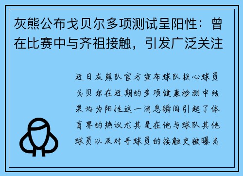 灰熊公布戈贝尔多项测试呈阳性：曾在比赛中与齐祖接触，引发广泛关注